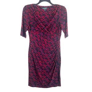 Lauren Ralph‎ Lauren Geometric Print Ruched Dress Women's 12 Career Professional